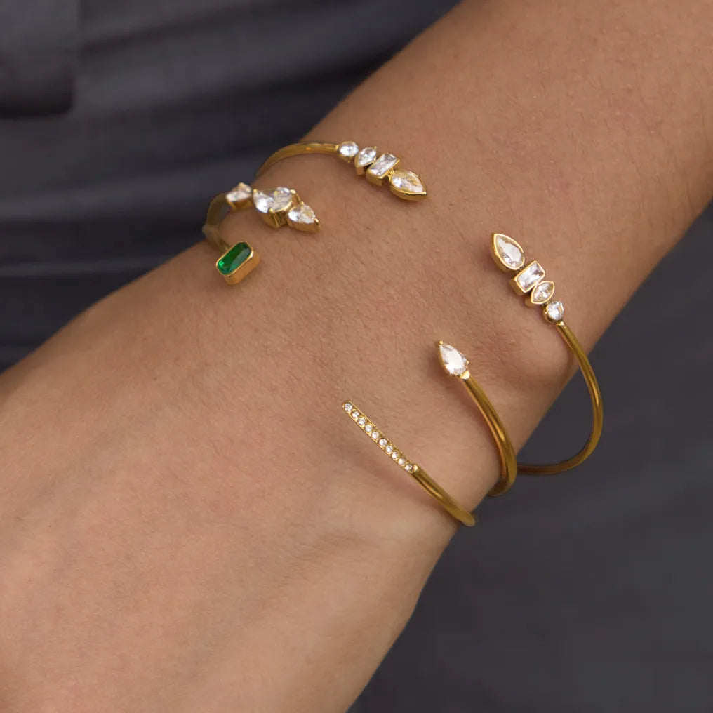 Zirconia Open Cuff Bracelet Collection – Waterproof 18K Gold