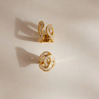Waterproof Stainless Steel Baguette CZ Statement Rings | Gold Wavy Abstract Open Bands