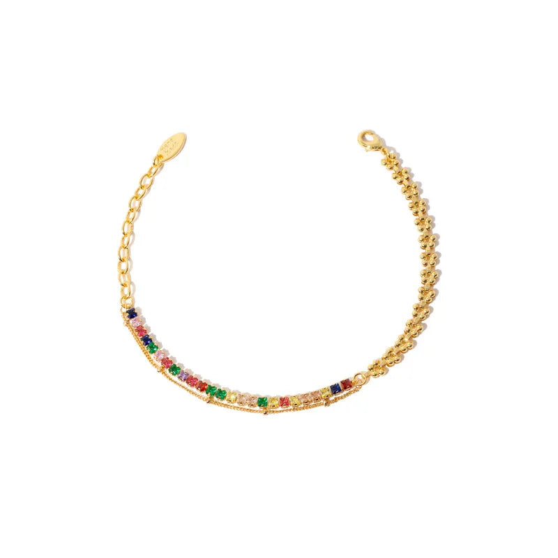 Rainbow CZ Asymmetric Tennis Bracelet – 18K Gold Plated