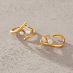 Mixed-Cut CZ Bypass Open Ring – Waterproof 18K Gold