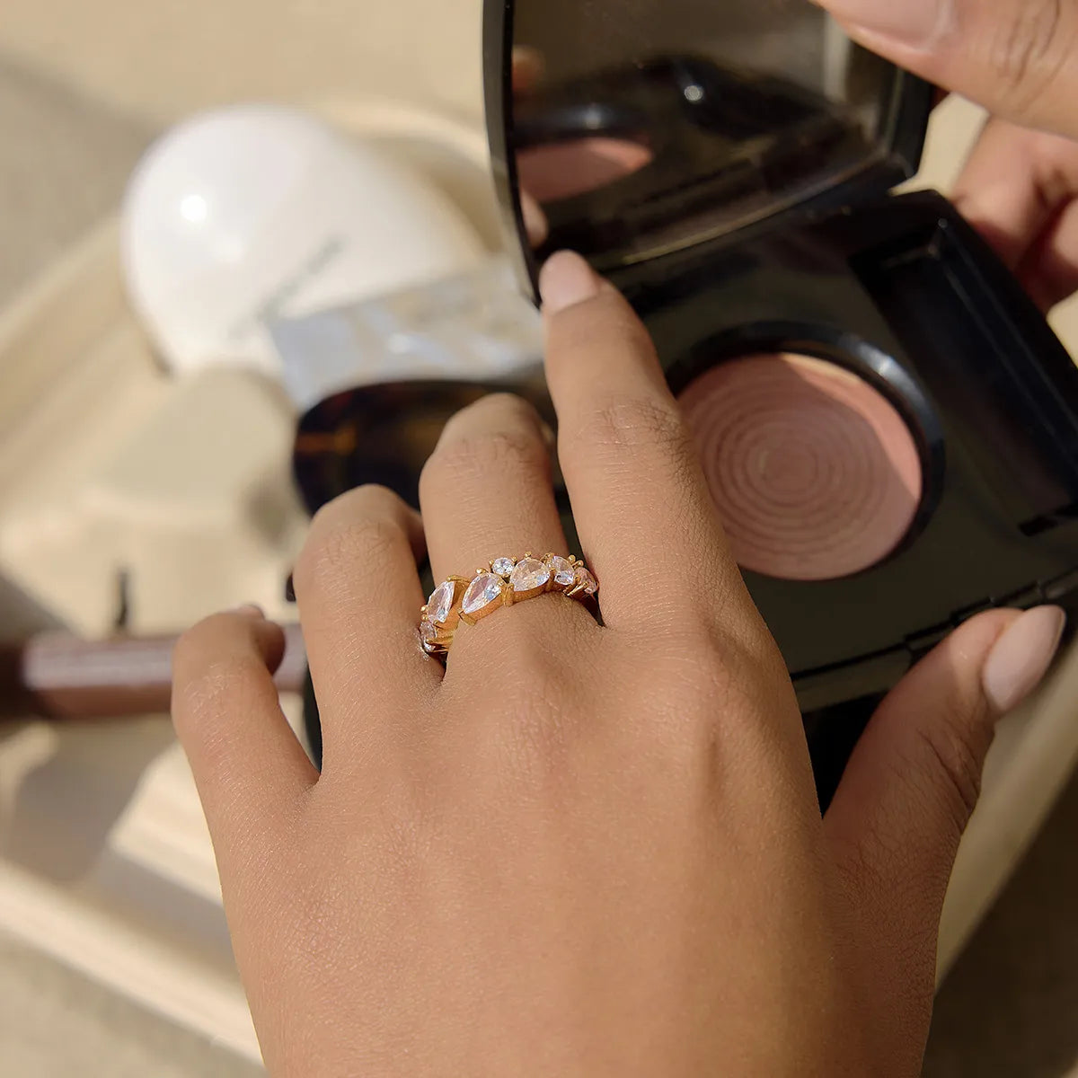 Pear-Cut Zirconia Cluster Open Ring – Waterproof 18K Gold