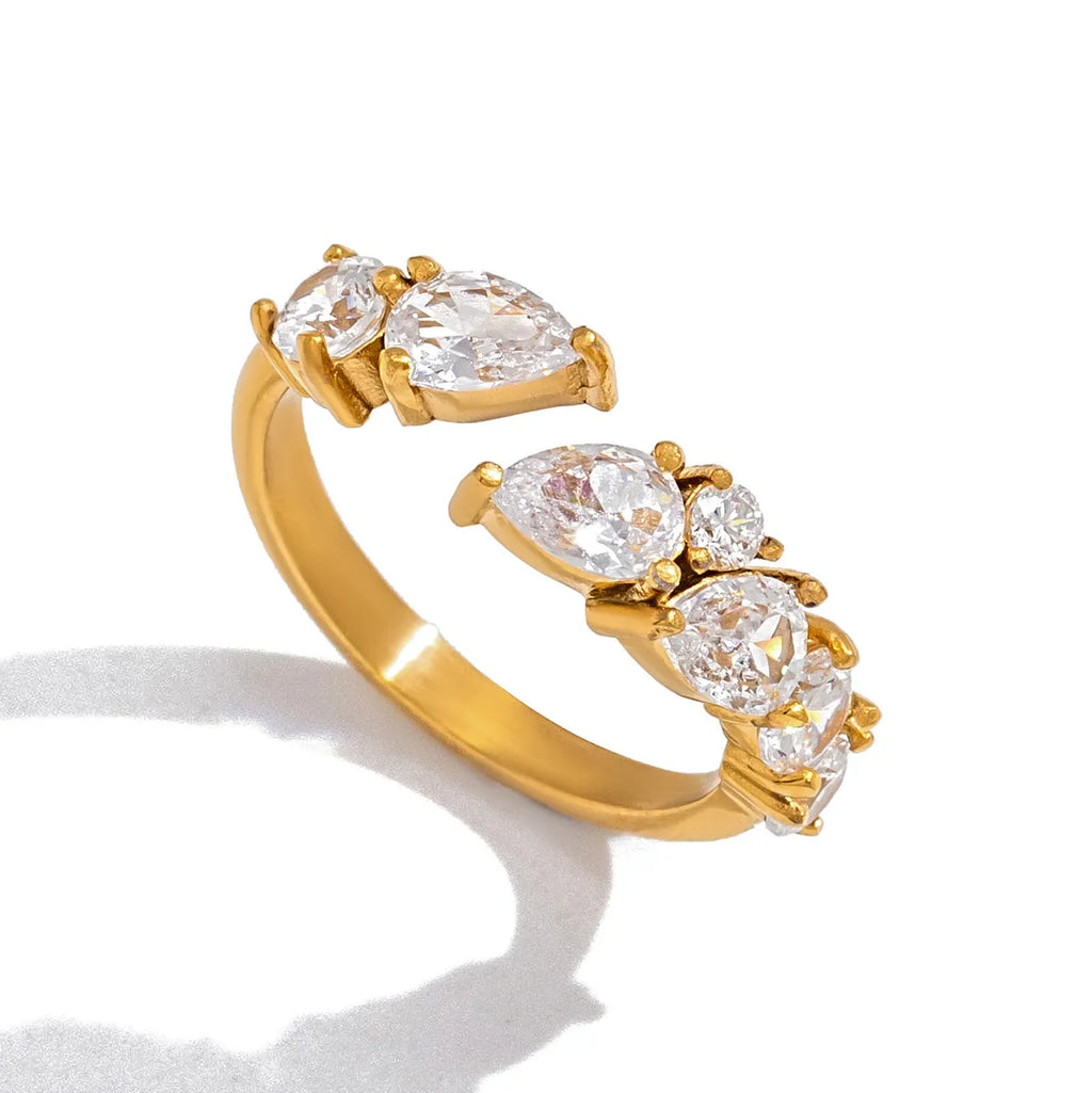 Pear-Cut Zirconia Cluster Open Ring – Waterproof 18K Gold