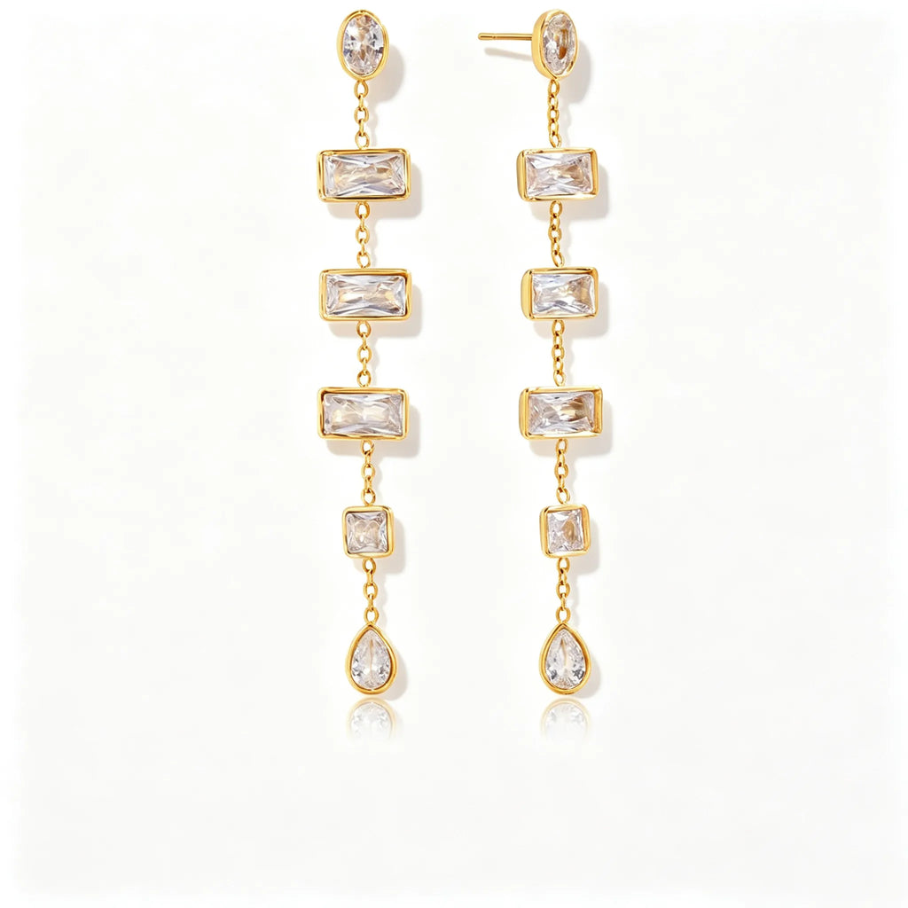Zirconia Drop & Threader Earrings Collection – Waterproof 18K Gold