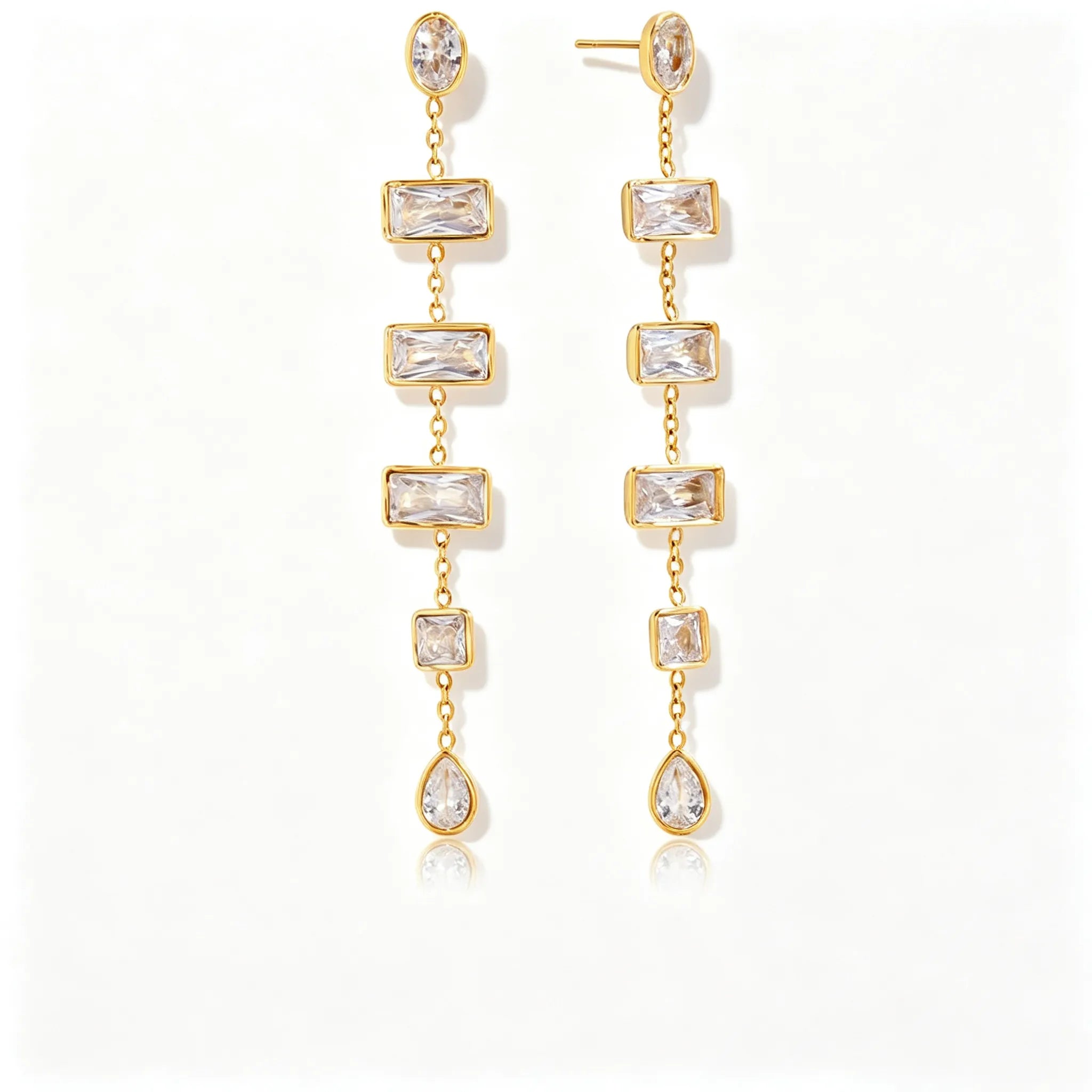 Zirconia Drop & Threader Earrings Collection – Waterproof 18K Gold