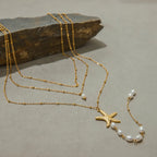 Waterproof Baroque Pearl Starfish Layered Necklace
