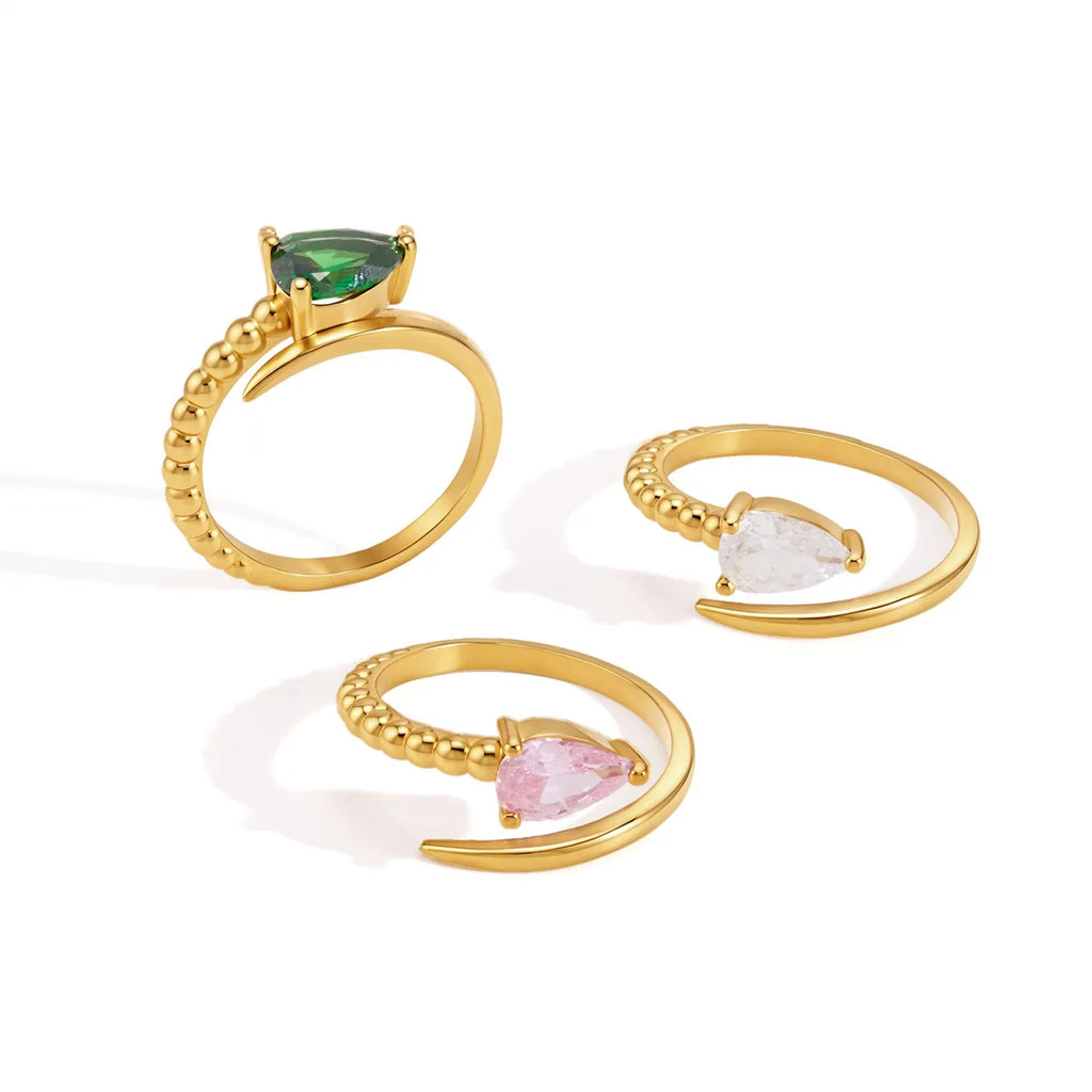 Waterproof Asymmetrical Pear CZ Open Ring