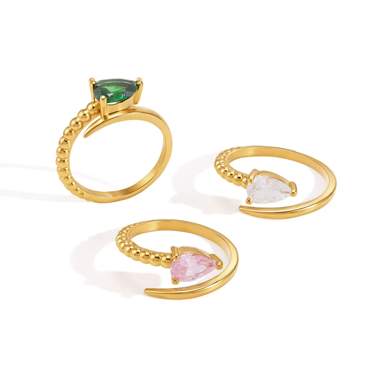 Waterproof Asymmetrical Pear CZ Open Ring