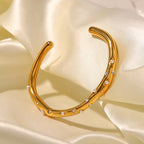 Zirconia & Pearl Wave Cuff Bracelet – Waterproof 18K Gold