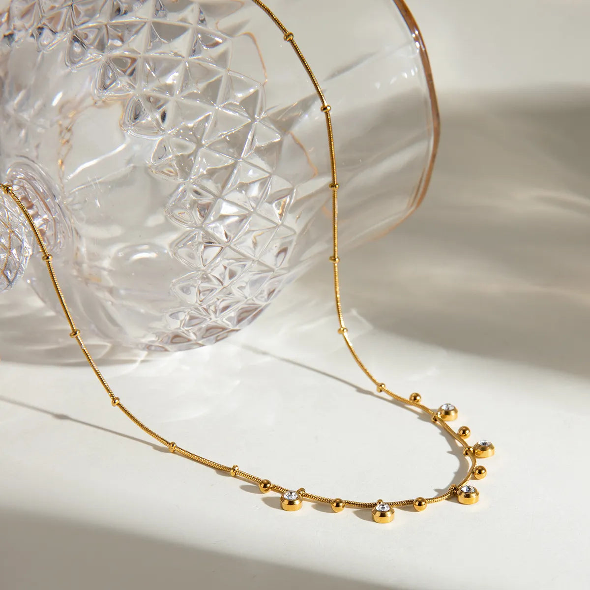 Waterproof Beaded CZ Necklace