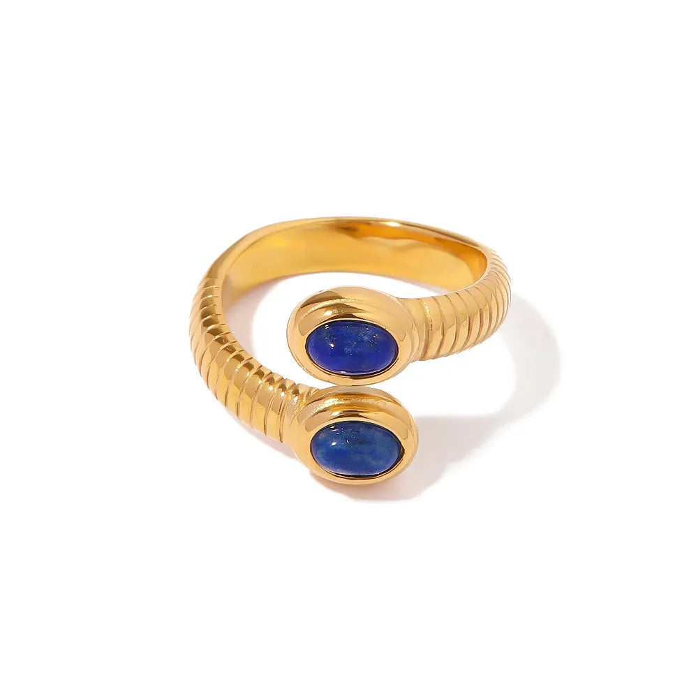Ribbed Stone Bypass Open Ring – Waterproof 18K Gold