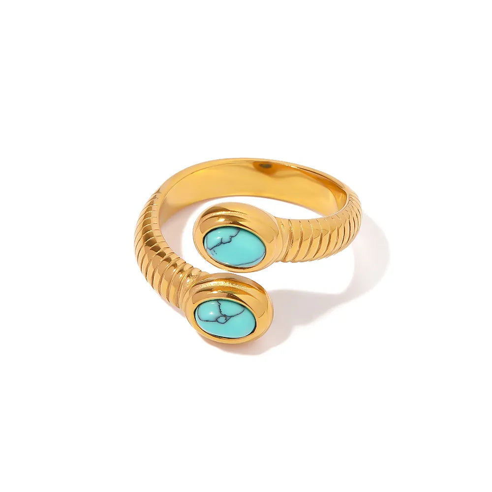 Ribbed Stone Bypass Open Ring – Waterproof 18K Gold