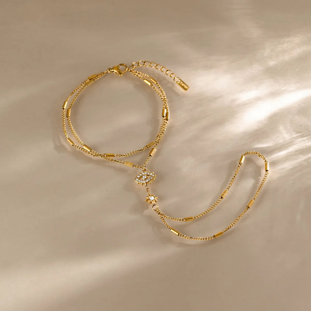 Waterproof Evil Eye Hand Chain Bracelet with Ring