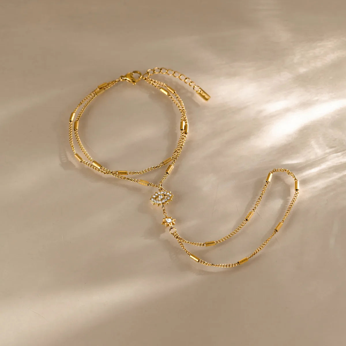 Waterproof Evil Eye Hand Chain Bracelet with Ring
