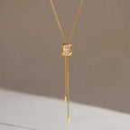 Emerald-Cut CZ Slider Lariat Y-Necklace – Waterproof 18K Gold