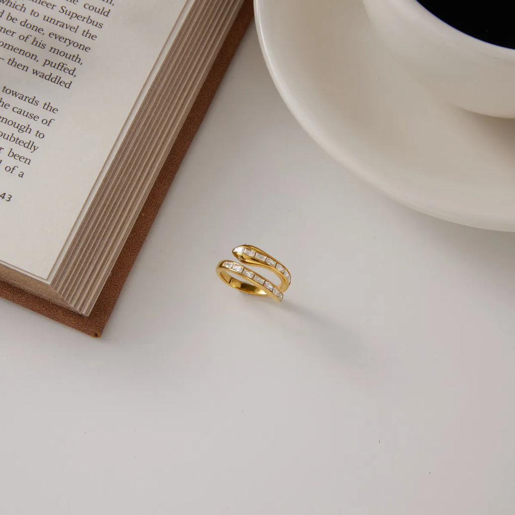 Waterproof Snake Pave Zirconia Open Band Ring