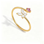 Butterfly & Floral CZ Open Ring Collection – Waterproof 18K Gold