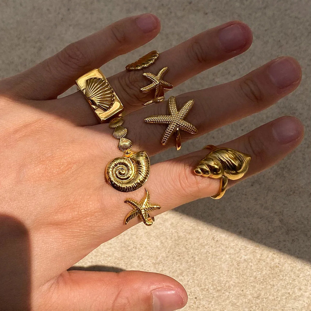 Starfish Gold Open Ring– Waterproof Stainless Steel