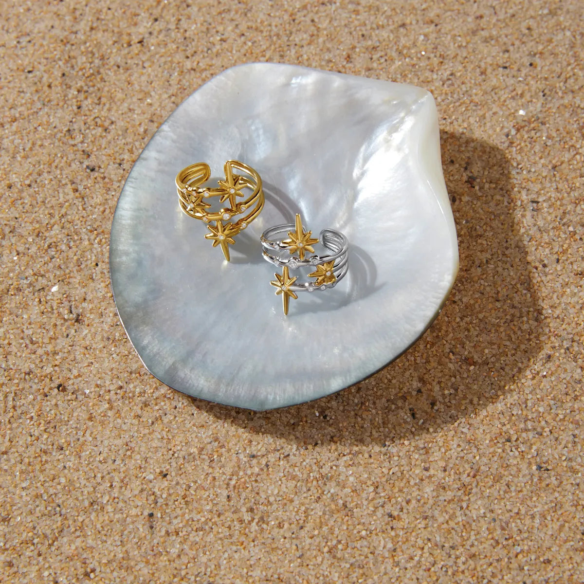 Celestial Starburst Zirconia Open Ring – Waterproof 18K Gold