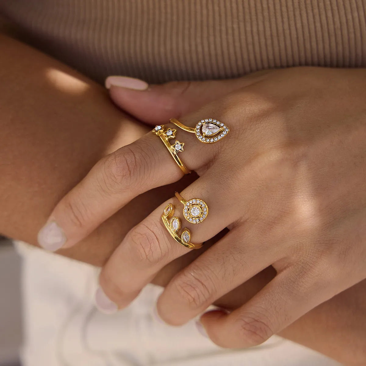 Celestial Leaf Wrap Ring – Waterproof Stainless Steel