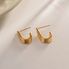 Triple Band J-Hoop Earrings – Waterproof Stainless Steel