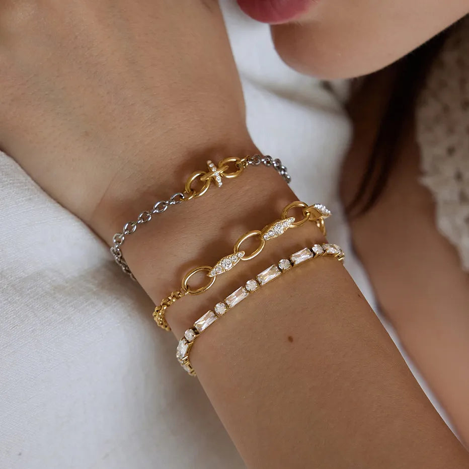 Waterproof Gold Chain & Tennis Stackable Bracelets