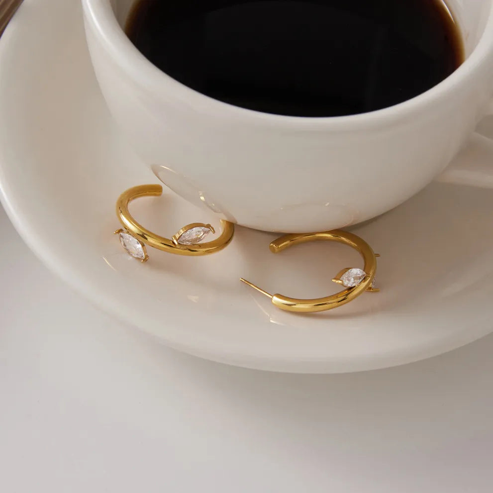 Waterproof Marquise CZ Open Hoops