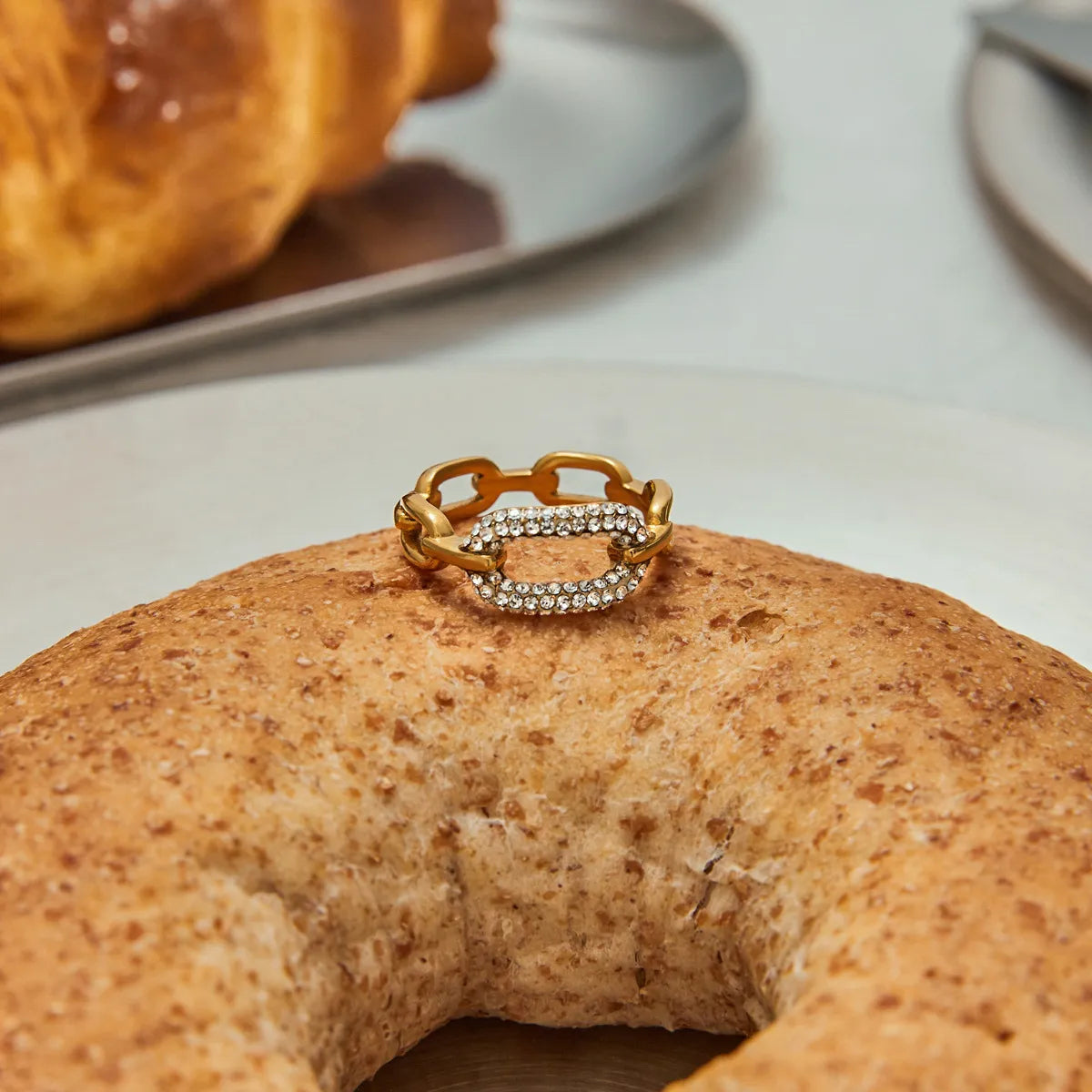Waterproof Gold Pavé CZ Chain Link Ring