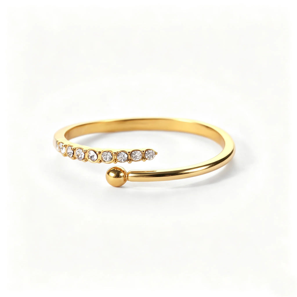 Pavé CZ Sculptural Open Ring Collection – Waterproof 18K Gold