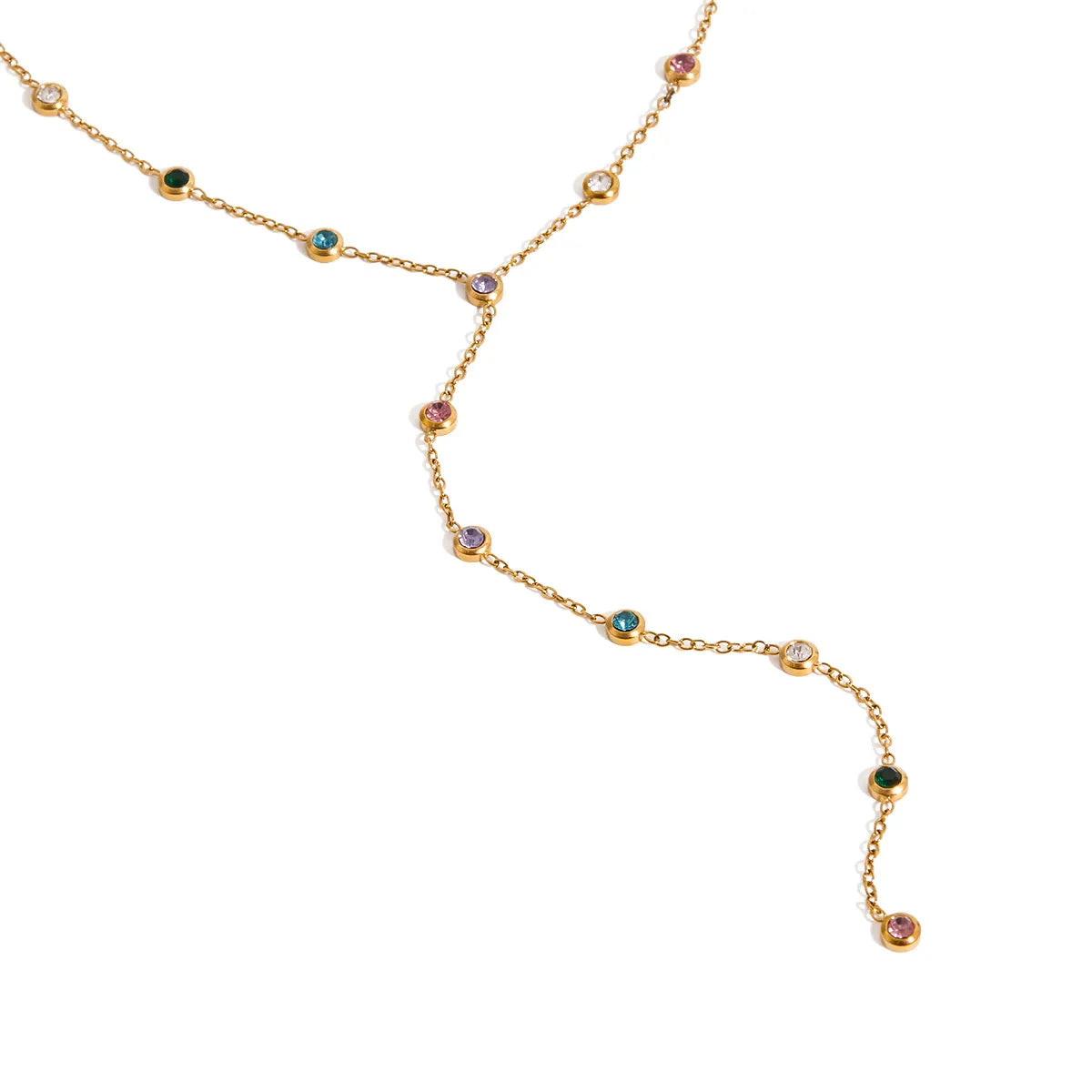 Waterproof Multicolor CZ Lariat Y-Necklace