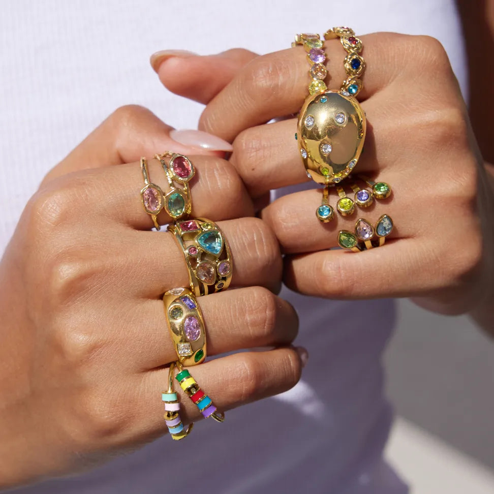 Waterproof Multicolor CZ & Enamel Vintage Statement Ring