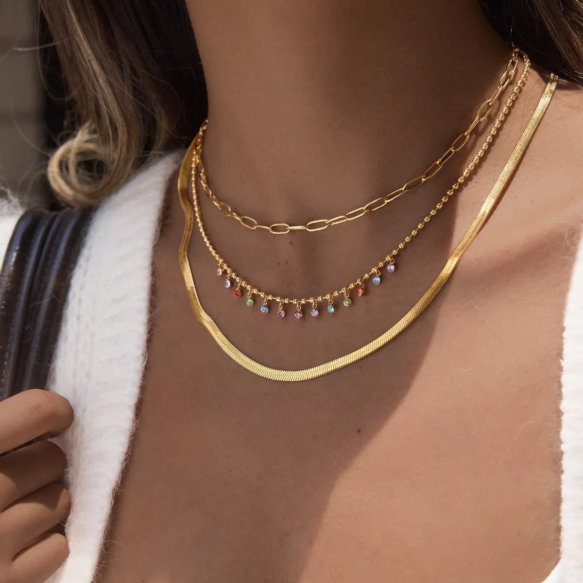 Colorful Zircon Drop Choker Necklace – Waterproof Steel