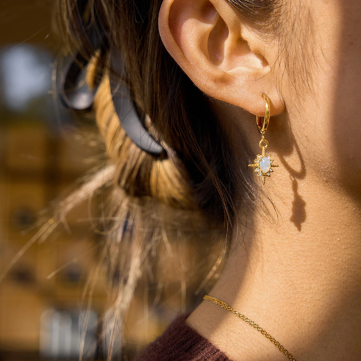 Opal Starburst Drop Huggie Earrings – Waterproof Steel