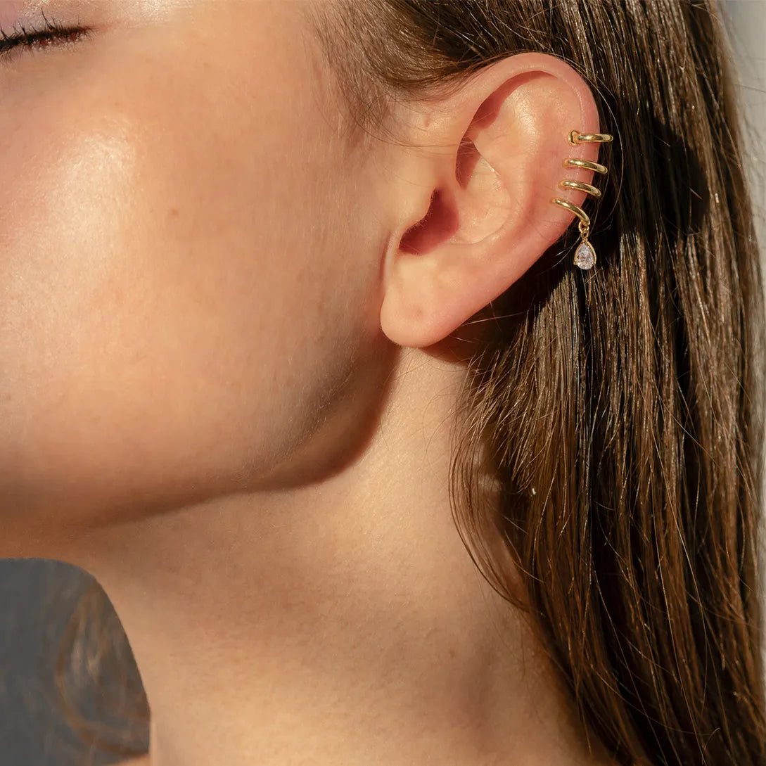 Waterproof Spiral CZ Dangle Cartilage Ear Cuffs