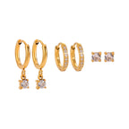 Waterproof 3-Piece CZ Huggie & Stud Earring Set