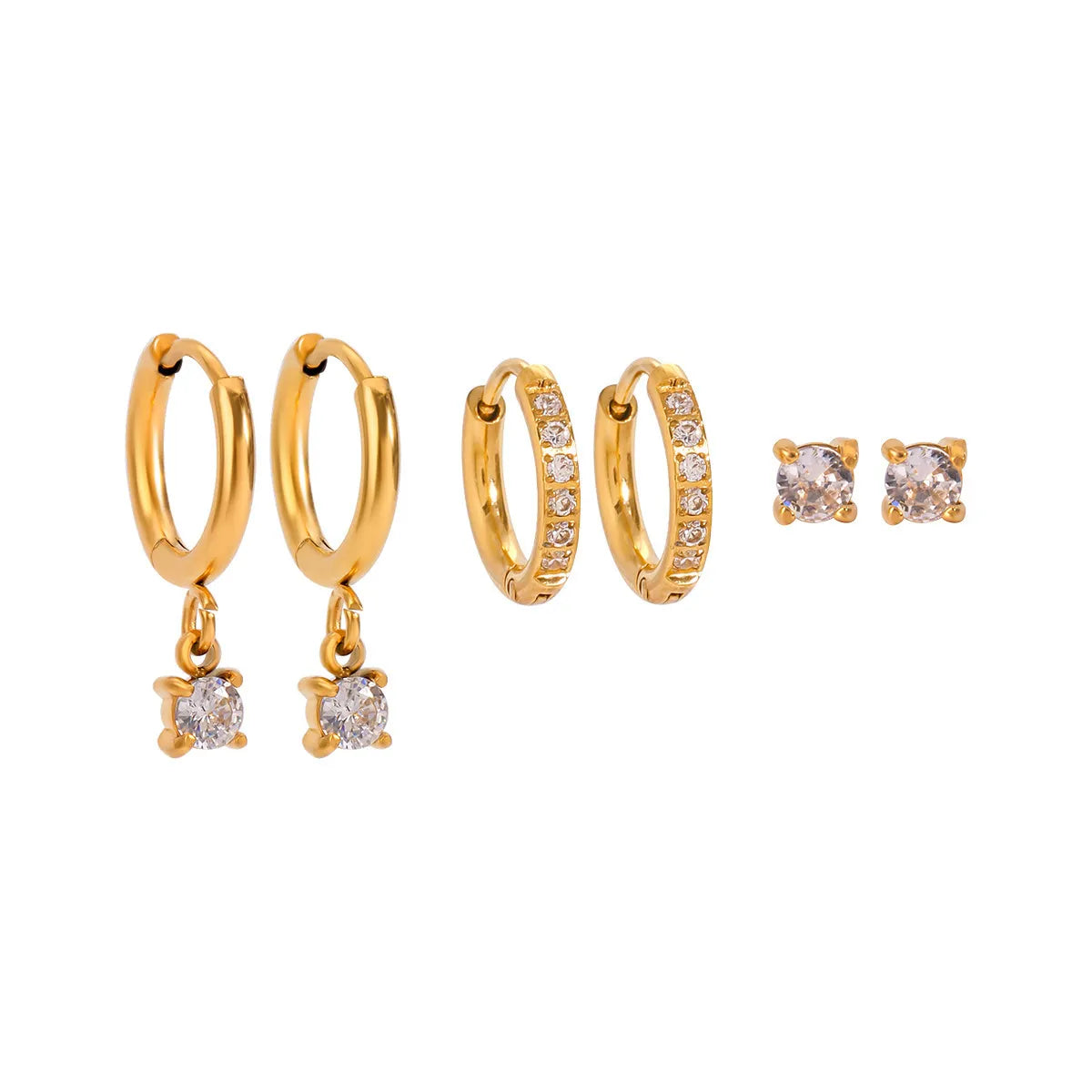 Waterproof 3-Piece CZ Huggie & Stud Earring Set