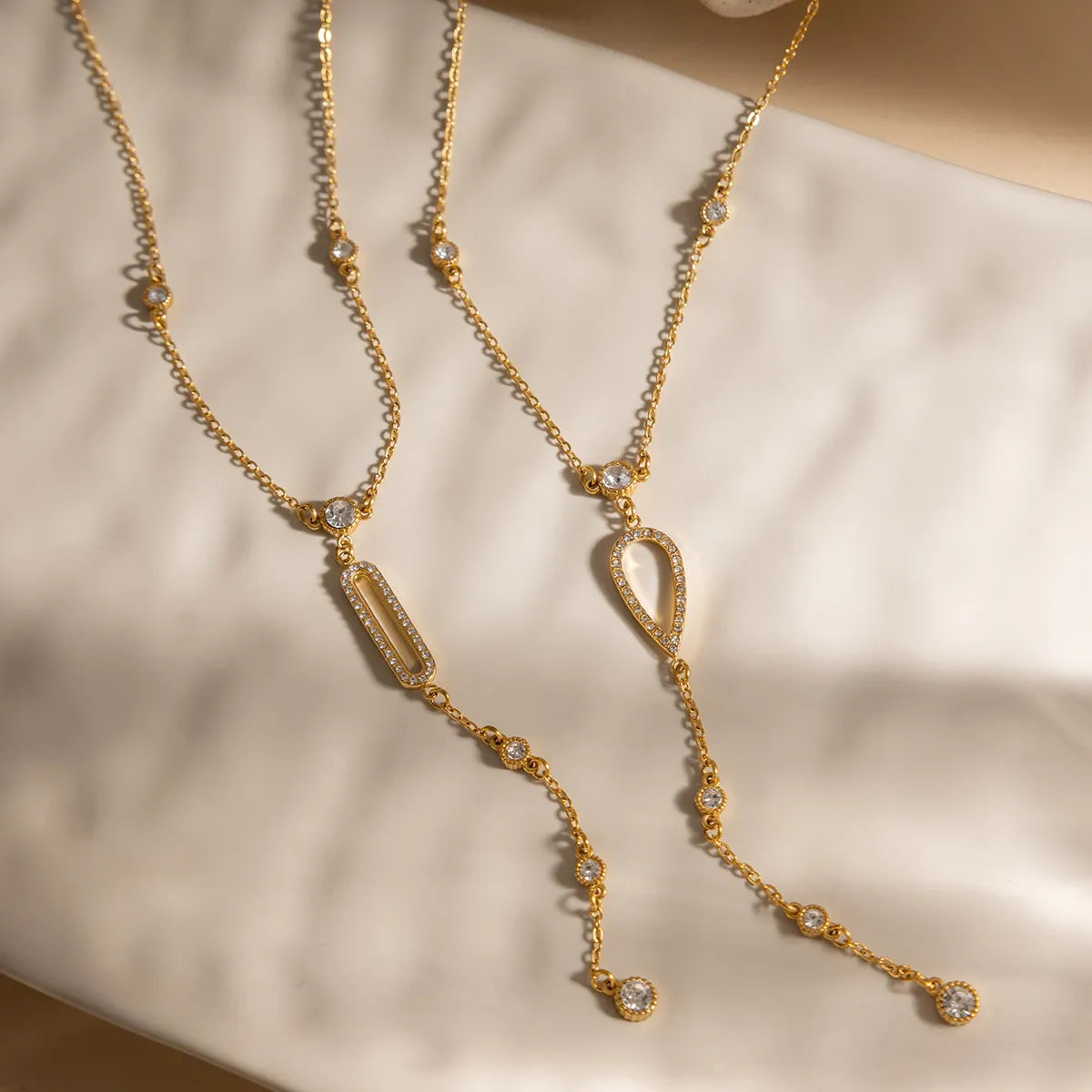 Zirconia Y-Lariat Necklace – Waterproof 18K Gold