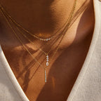 Pave Vertical Bar Necklace & Huggie Set | Waterproof 18K Gold