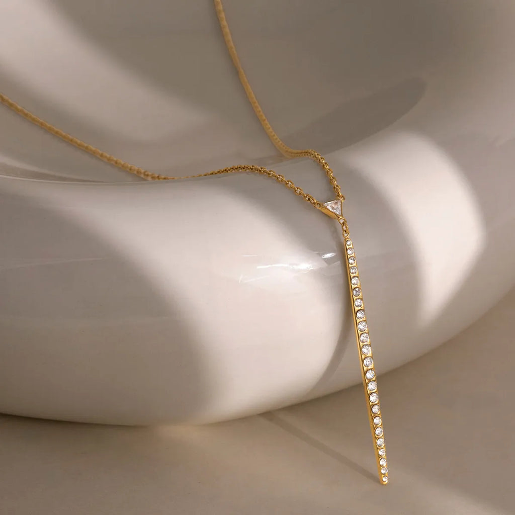 CZ Pave Y-Shaped Lariat Necklace | Waterproof 18K Gold