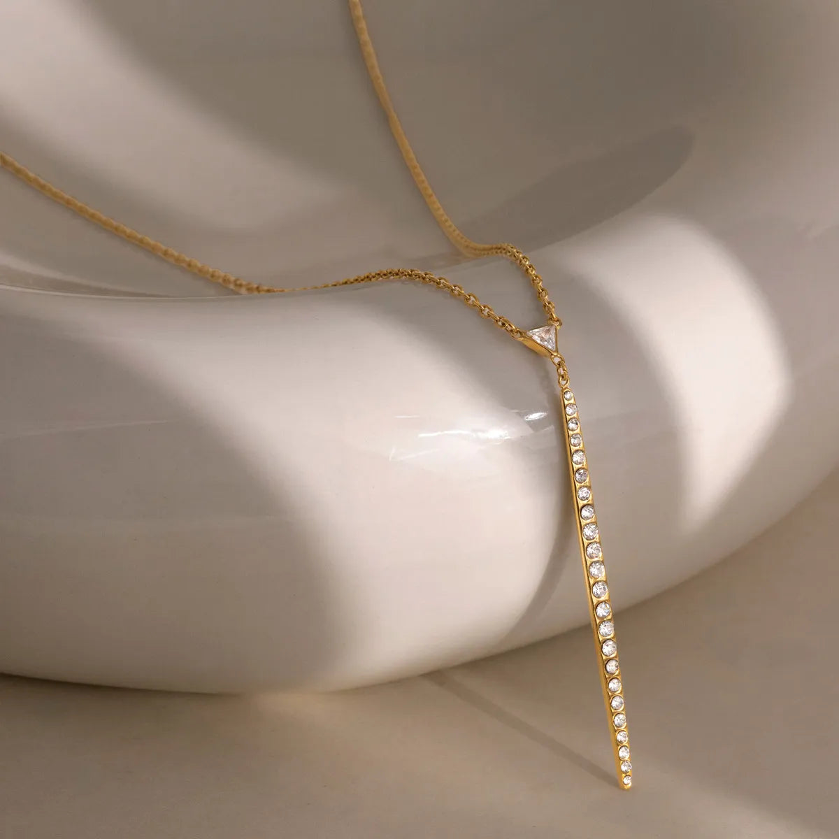 CZ Pave Y-Shaped Lariat Necklace – Waterproof Stainless Steel