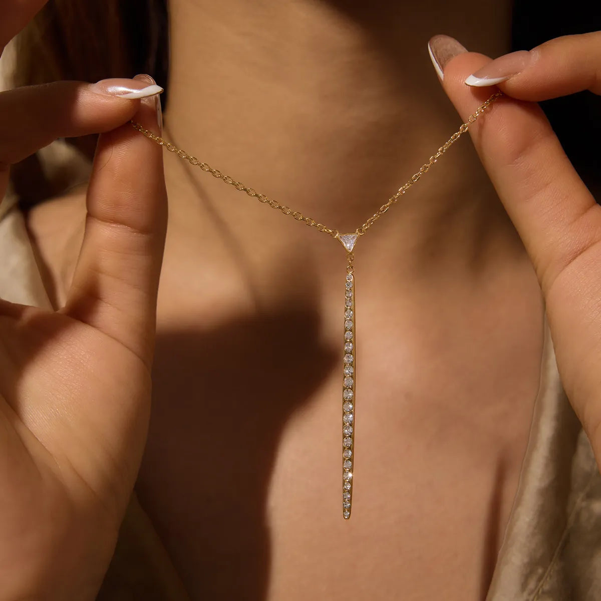 CZ Pave Y-Shaped Lariat Necklace – Waterproof Stainless Steel