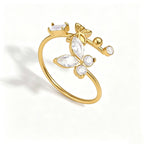 Butterfly & Floral CZ Open Ring Collection – Waterproof 18K Gold