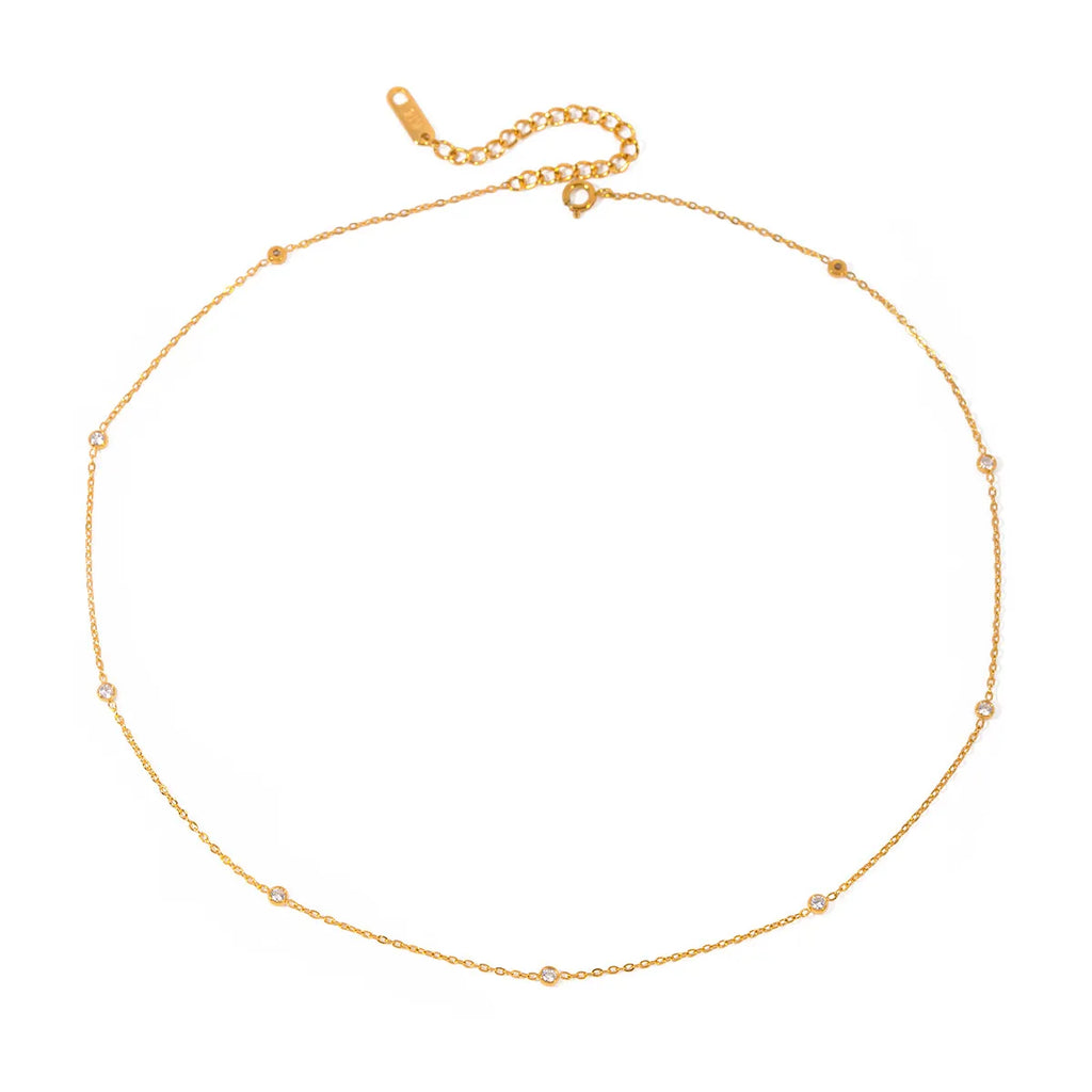 Bezel Zirconia Station Necklace – Waterproof 18K Gold