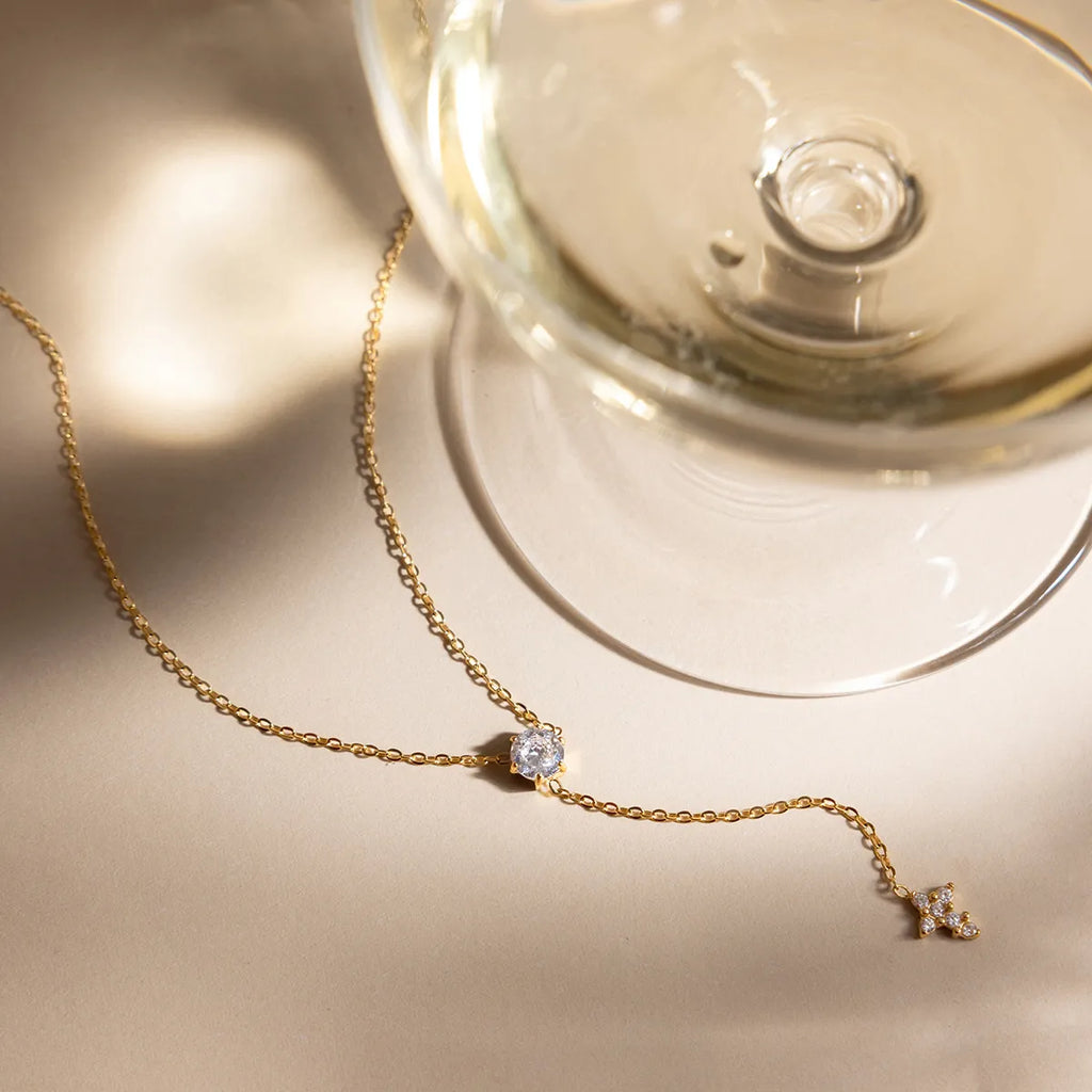 Waterproof Dainty Lariat CZ Y-Necklace