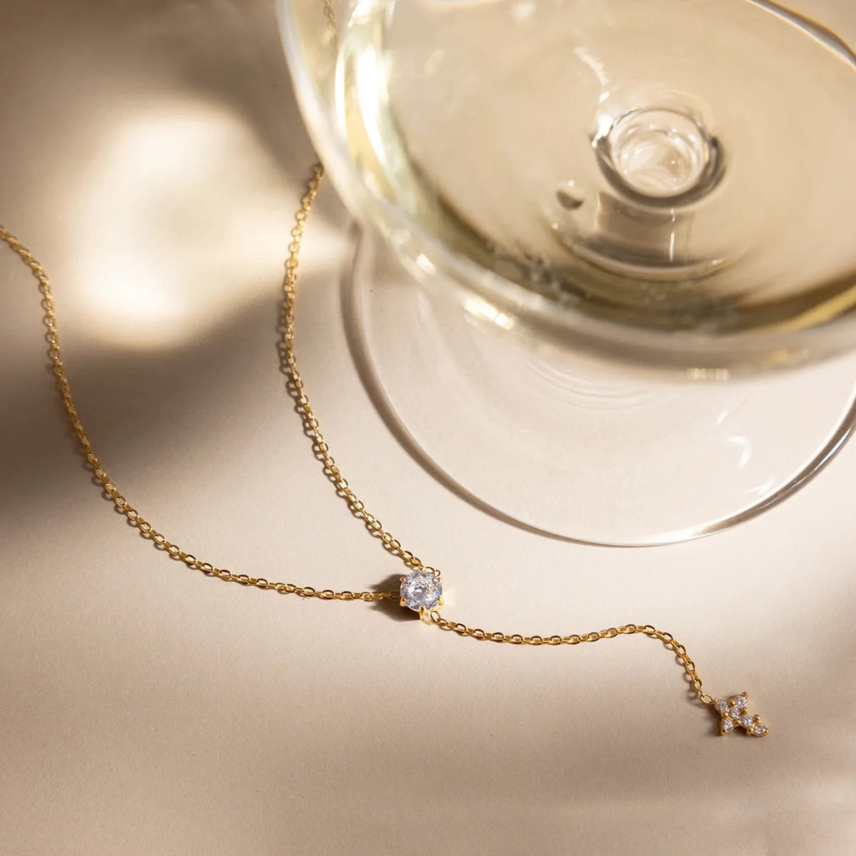 Waterproof Dainty Lariat CZ Y-Necklace