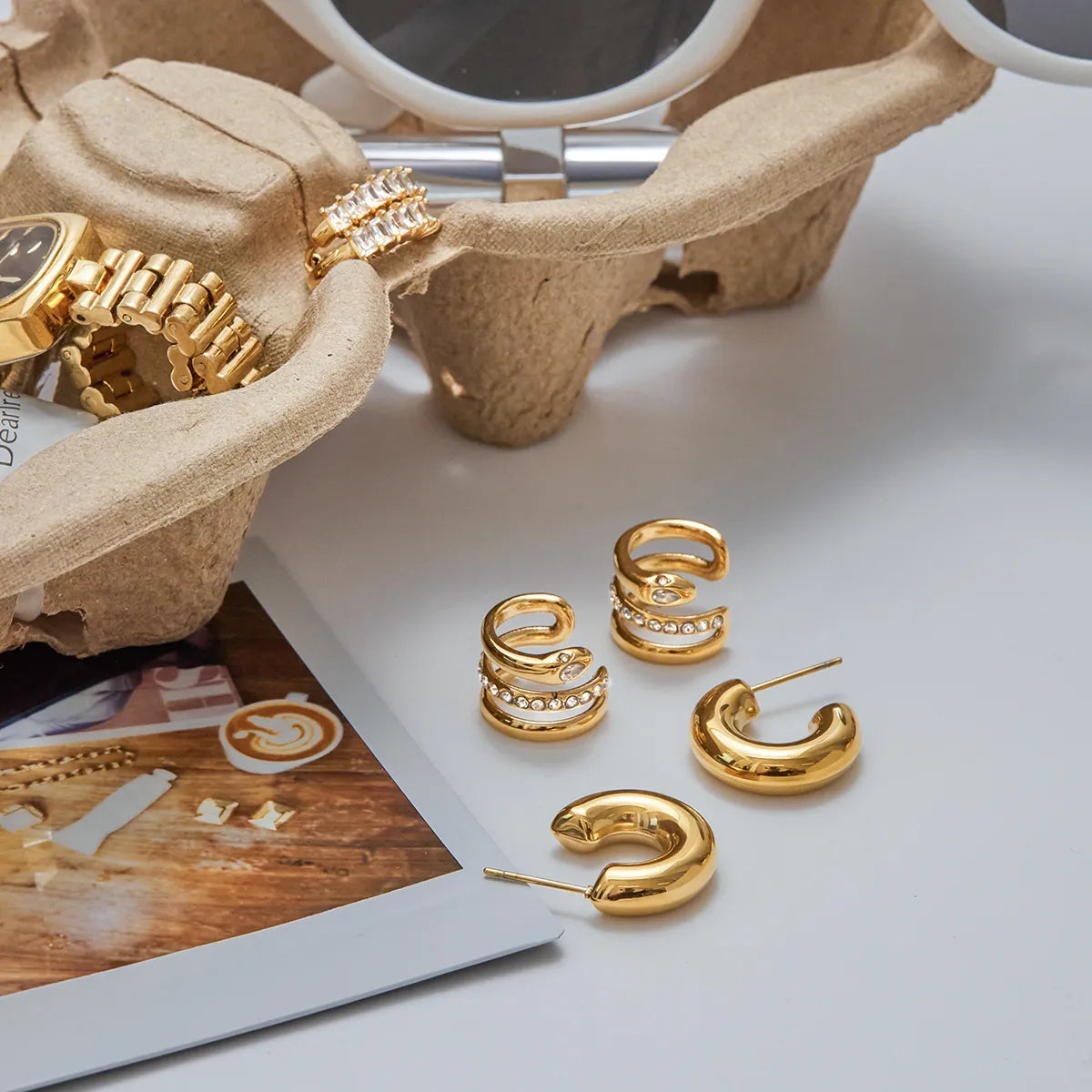 Waterproof Pavé Zircon Ear Stud & Ear Cuff