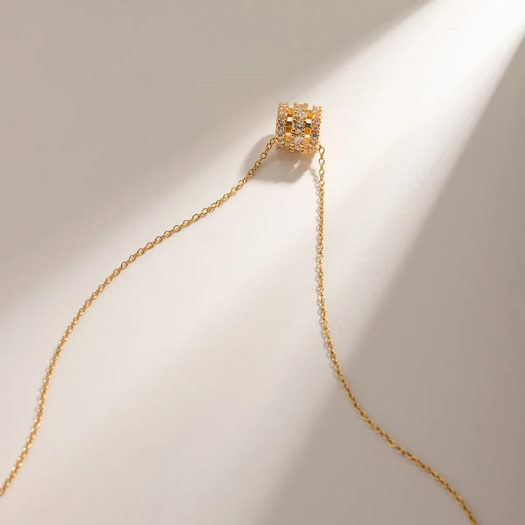 Pavé Zirconia Barrel Necklace – Waterproof 18K Gold