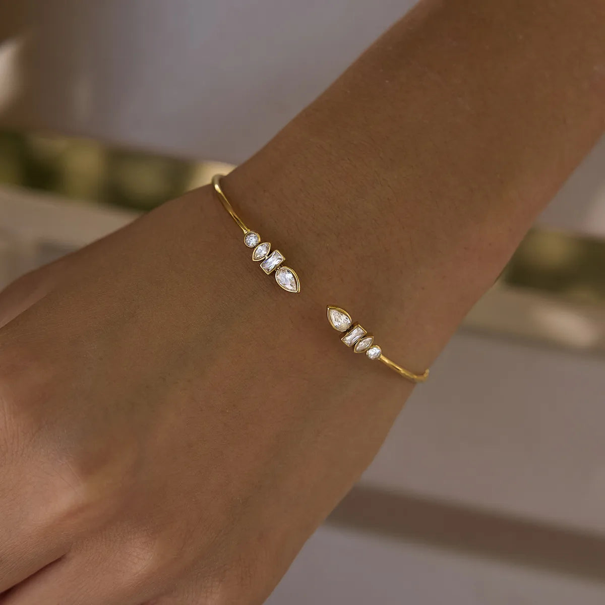Zirconia Open Cuff Bracelet Collection – Waterproof 18K Gold