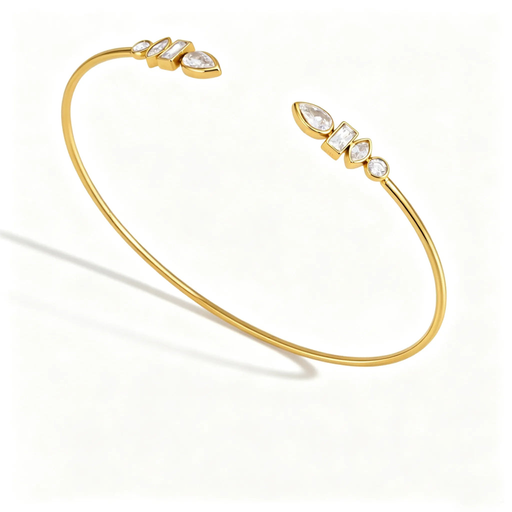 Zirconia Open Cuff Bracelet Collection – Waterproof 18K Gold