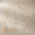 Layered Multi-Cross Charm Necklace – Waterproof 18K Gold