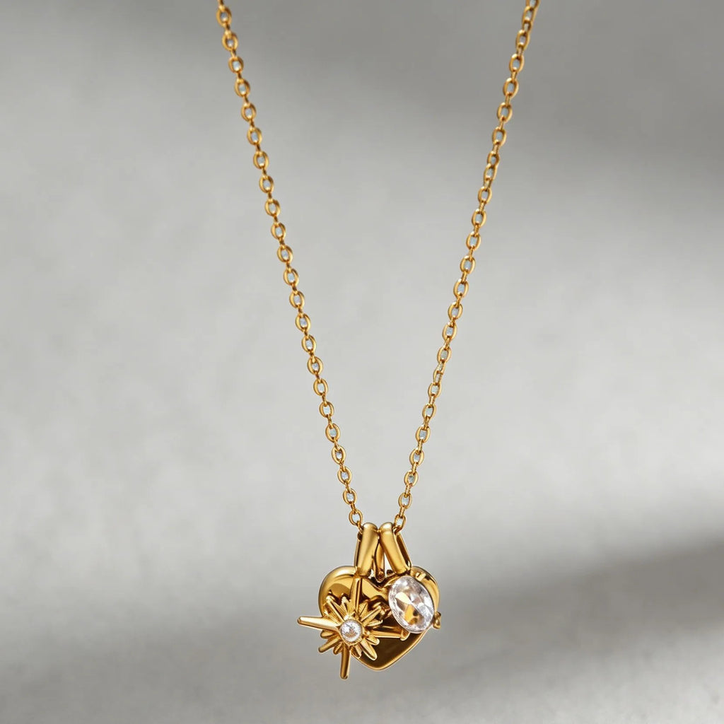 MOM Heart Charm Necklace | Waterproof 18K Gold